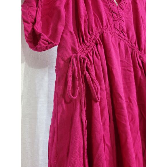 Womens XL Elbow Sleeve Cinch Waist Woven Maternity Dress, Rose Topiary by Ingrid - Picture 7 of 8